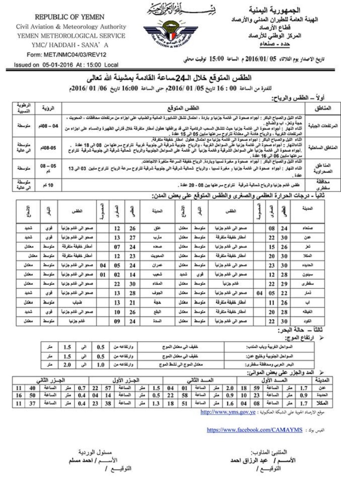 الطقس الاربعاء 6 يناير 2016