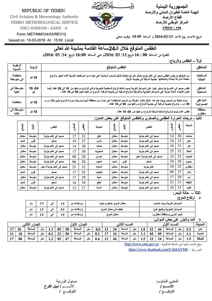 الطقس الاثنين 13 مارس2016