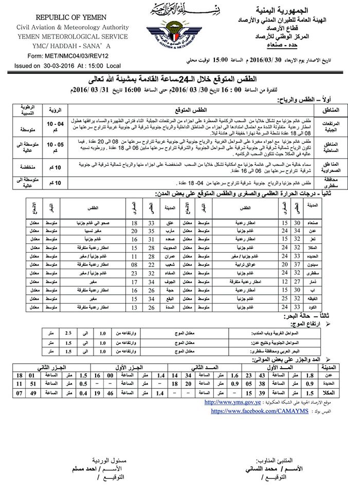 الطقس الاربعاء 31 مارس2016