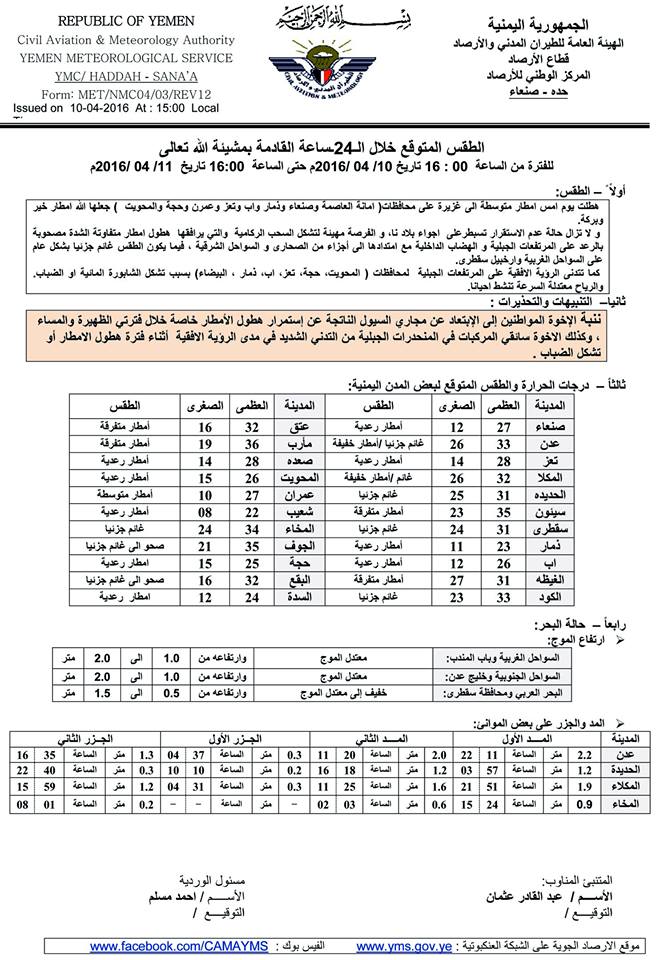 الطقس الاثنين 11 ابريل 2016