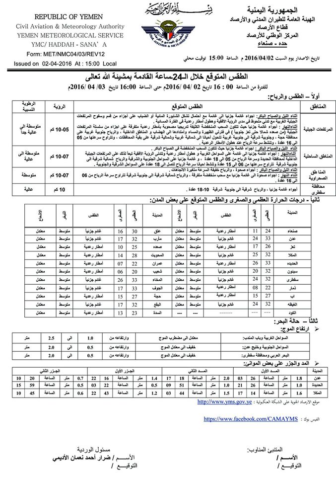 الطقس الاحد 3 ابريل 2016