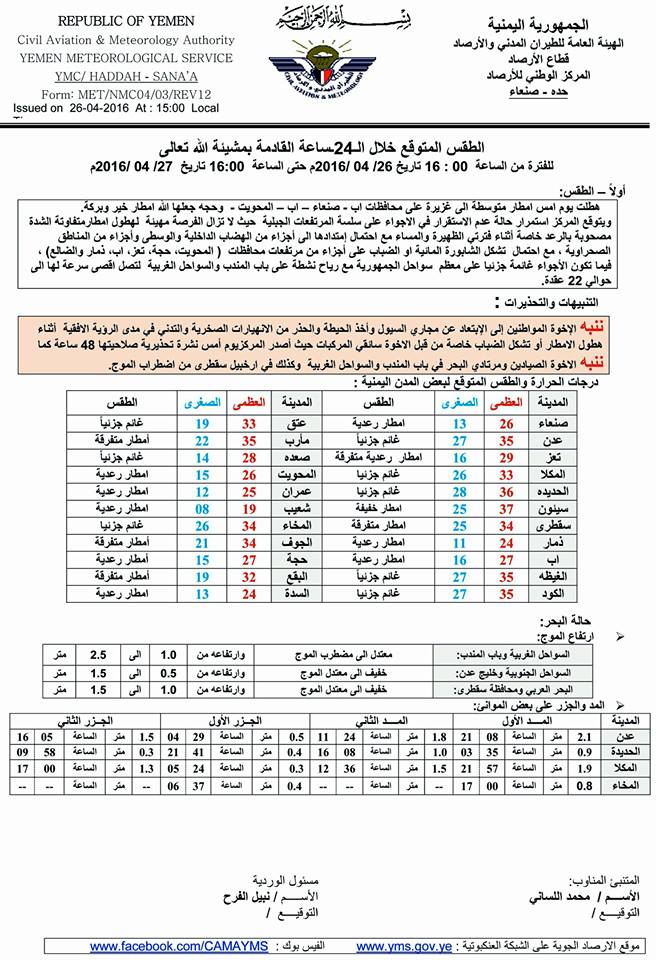 الطقس الاربعاء 27 ابريل2016