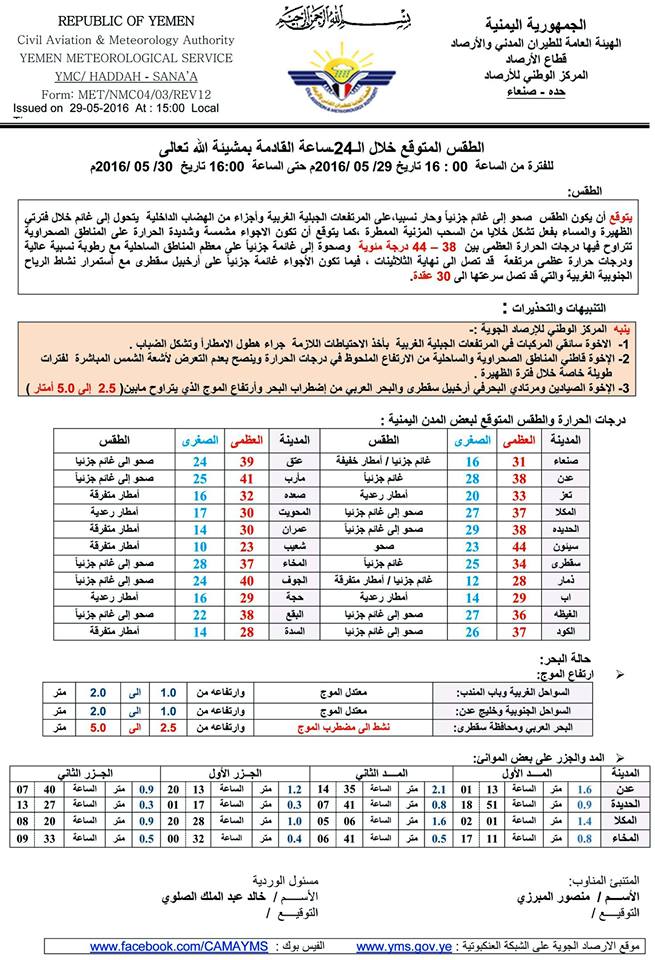 الطقس الاثنين 30 مايو2016