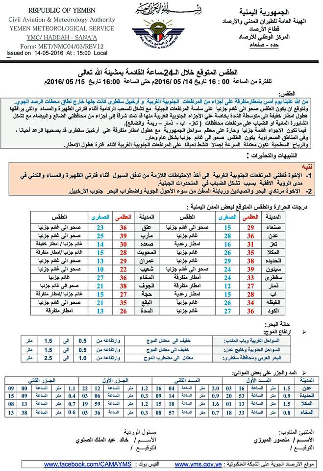 الطقس الاحد 15 مايو2016