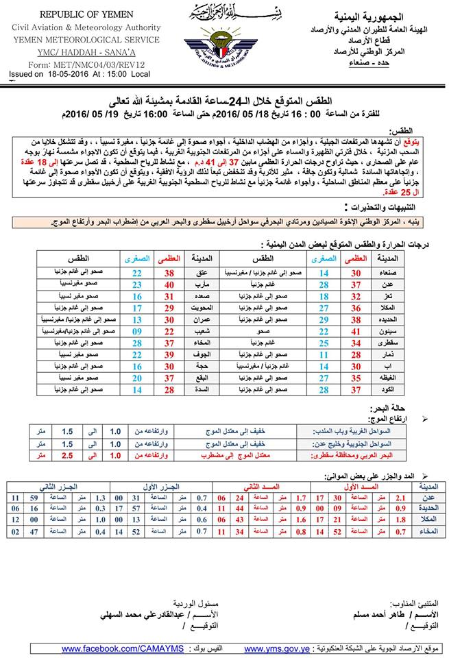 الطقس الخميس 18 مايو2016