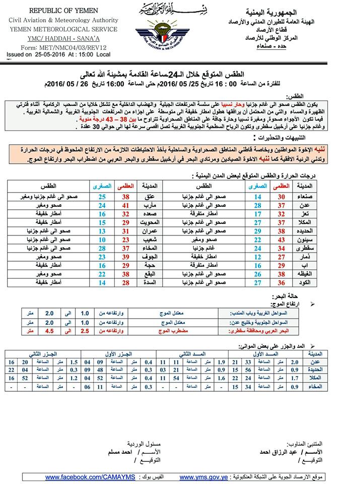 الطقس الخميس 26 مايو2016