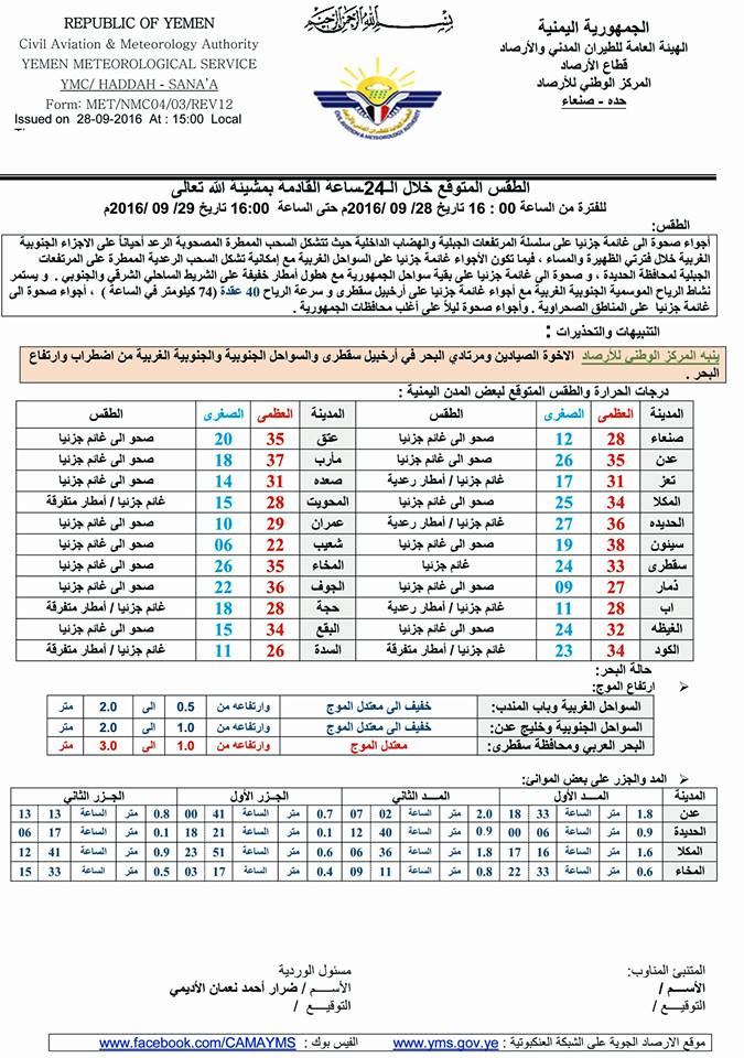 الطقس الخميس 29 سبتمبر2016