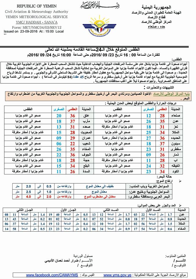 الطقس السبت 24 سبتمبر2016